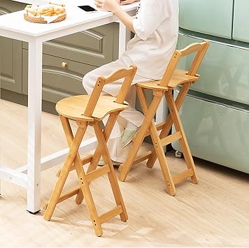 24.8-Inch Foldable Bamboo Bar Stool with Backrest,Portable Bar Stool,Foldable Chair for Kitchen Island