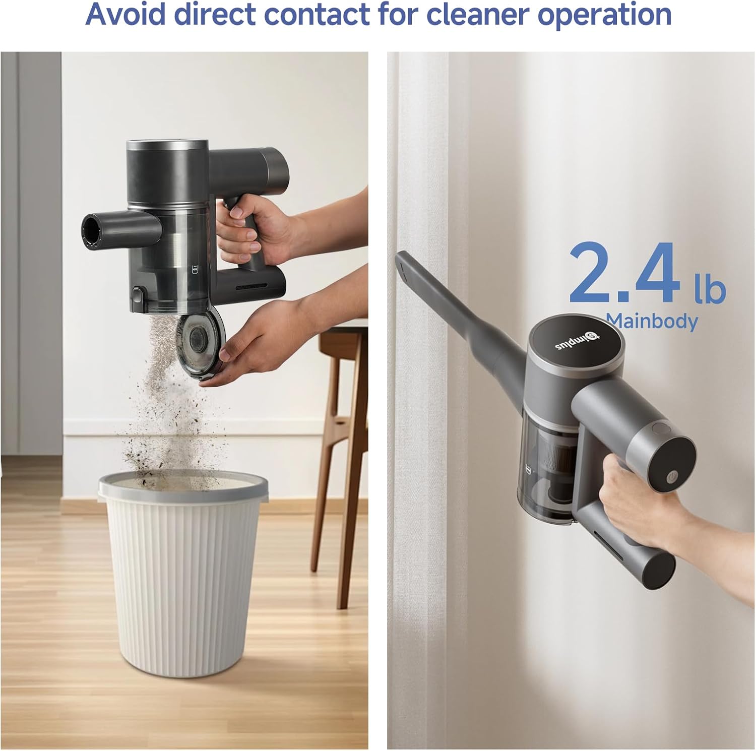 SIMPLUS Cordless Vacuum Cleaner, Bendable Stick Vacuum, Lightweight with 50mins Runtime, Anti-Tangle Brush, LED Display & Headlight, Rechargeable for Tile, Pet Hair & Hard Floors (Grey)