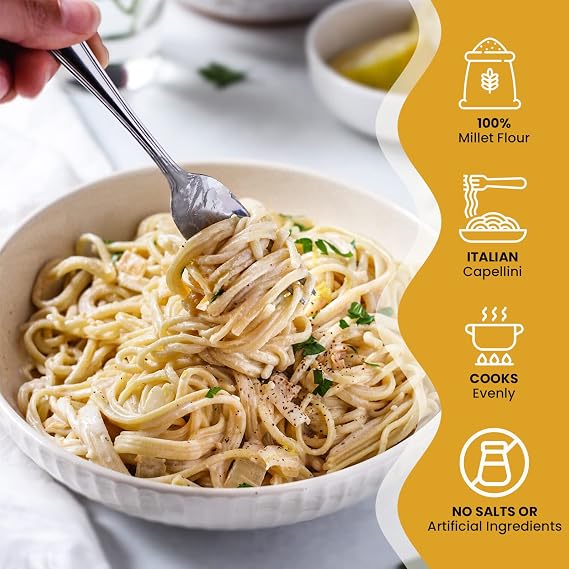 Big Green Organic Food- Organic Millet Capellini, Gluten-Free, Lectin-Free, Non-GMO, Vegan, Wheat and Rice Alternative, 8.8oz (1)