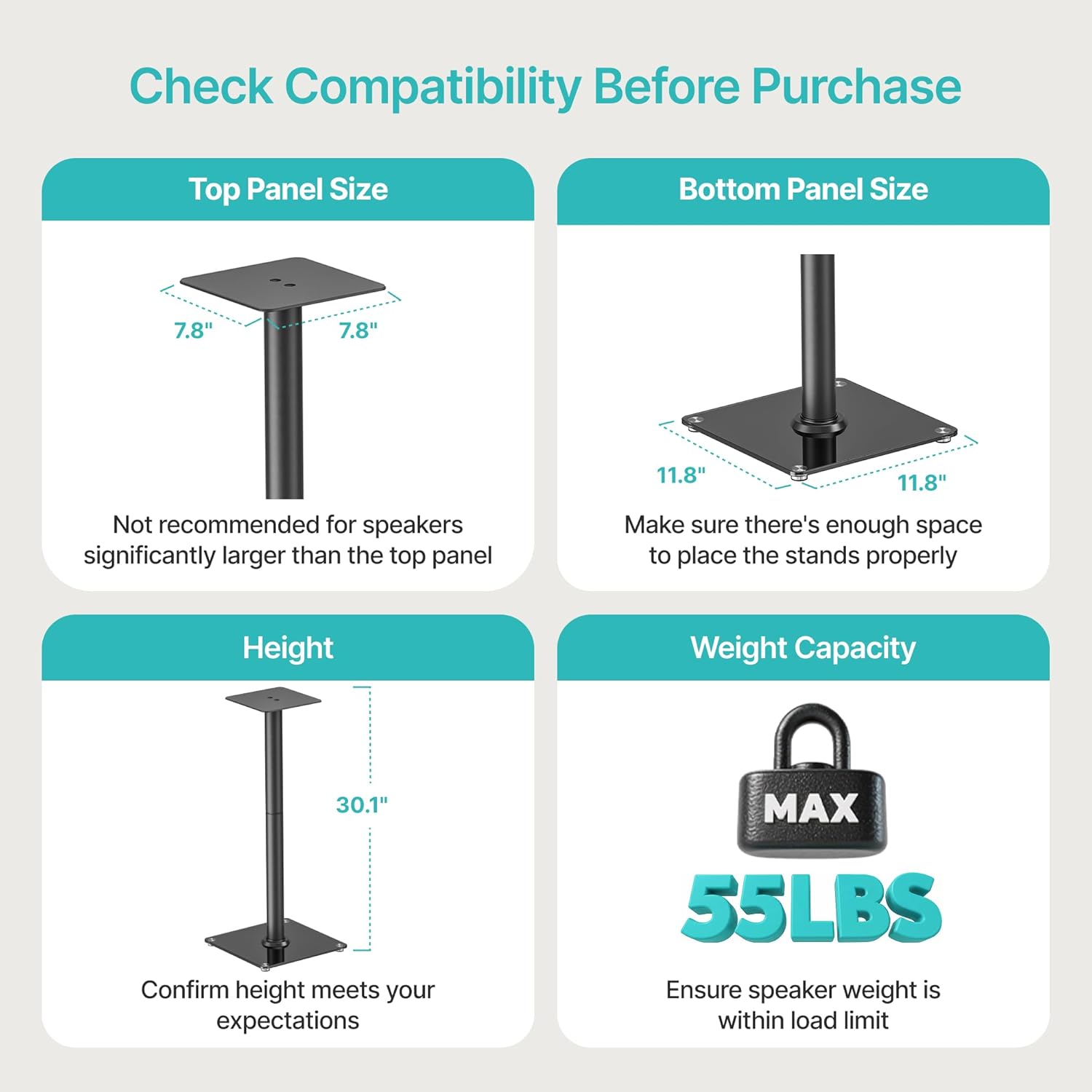 Speaker Stands Pair for Surround Sound,55 LBS Capacity,30.1 inch Floor Bookshlef Speaker Stands,Cable Management,Large Base,1 Pair,Black - Image 4