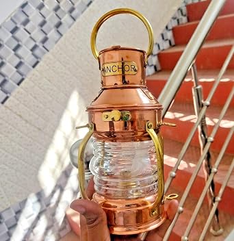 Anchor Copper Brass Oil Lamp Lantern Nautical Maritime Collectible Home Decorative 10 Inch Lamp