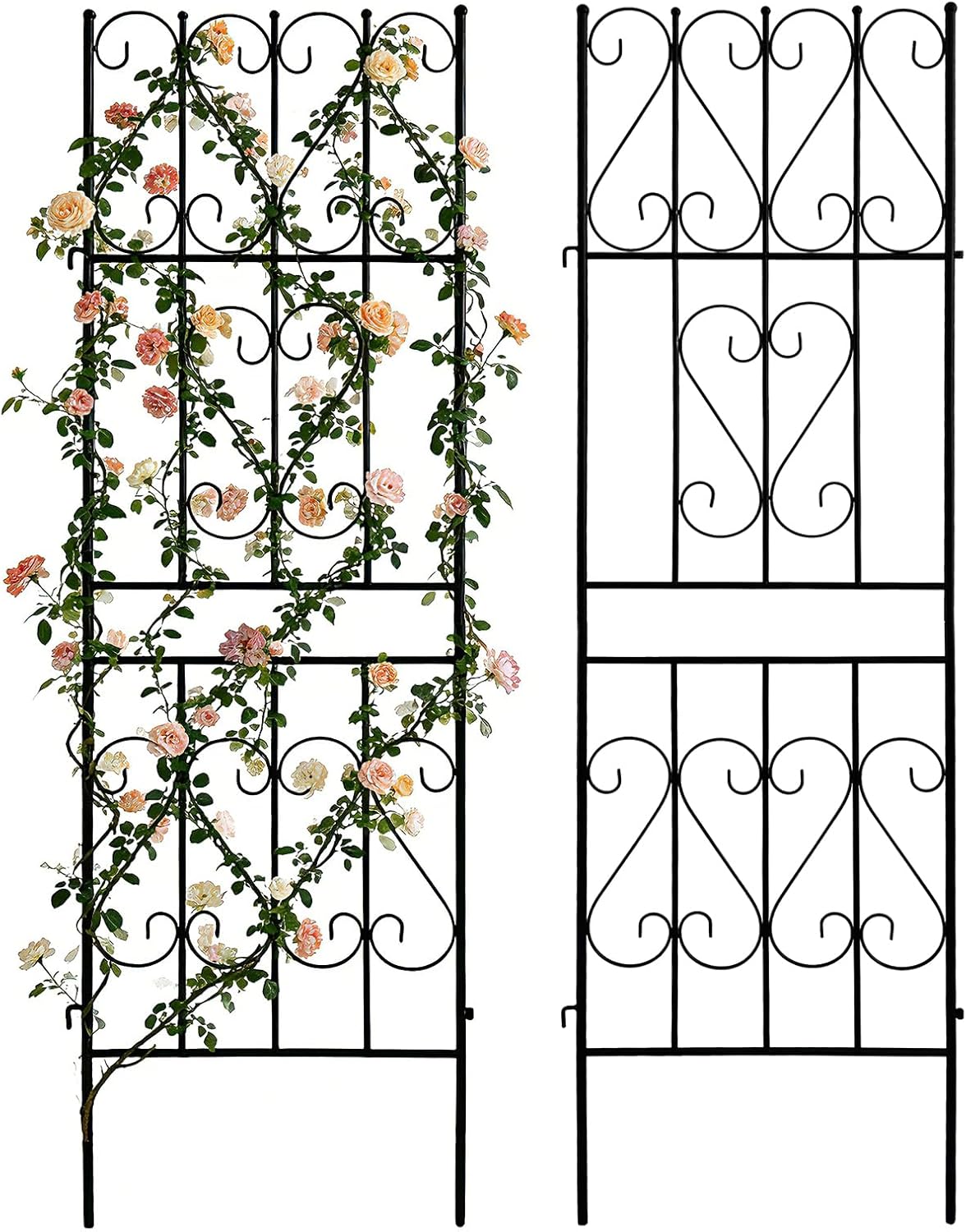 Thealyn 2 Pack Metal Garden Trellis for Climbing Plants Outdoor, 6.7ft x1.7ft Decorative Trellis Wall, Multi-Purpose Support for Roses,Vines,Tomatoes,Cucumbers & Raised Garden Beds