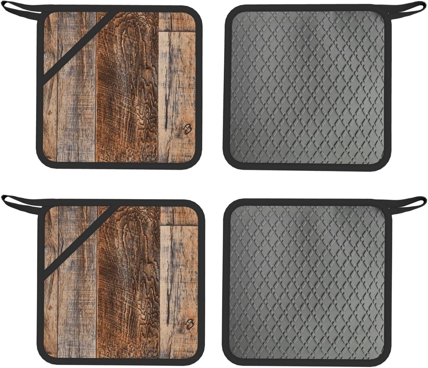 Brown Wooden Oven Mitts and Pot Holders Set of 4 Heat Resistant Kitchen Gloves with Silicone Palm Hot Pads for Baking Cooking Grilling BBQ