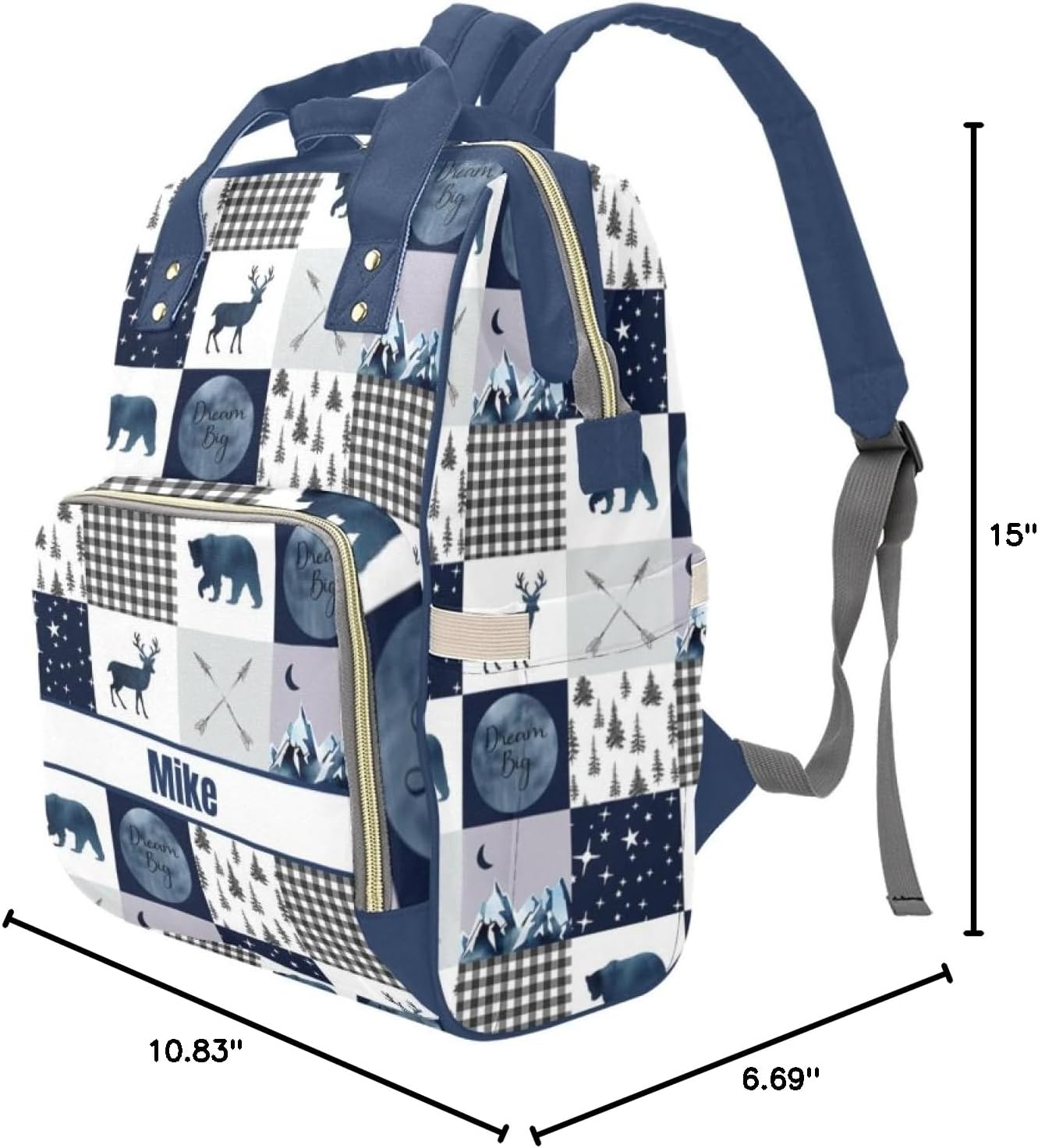 Custom Diaper Bag for baby Customized Baby Bag Personalized Nursing Bags with Name Custom Name Mommy Daypack Bag Tote Bag Gifts (Woodland Navy)
