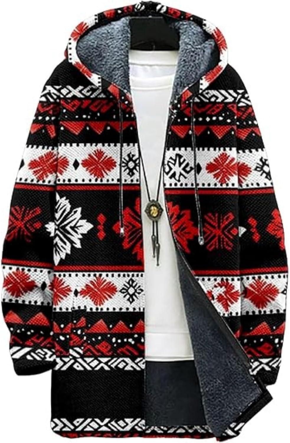 Men's Hooded Sweater Coat Knit Fleece Lined Long Cardigan Jacket with Zip Front Poc...