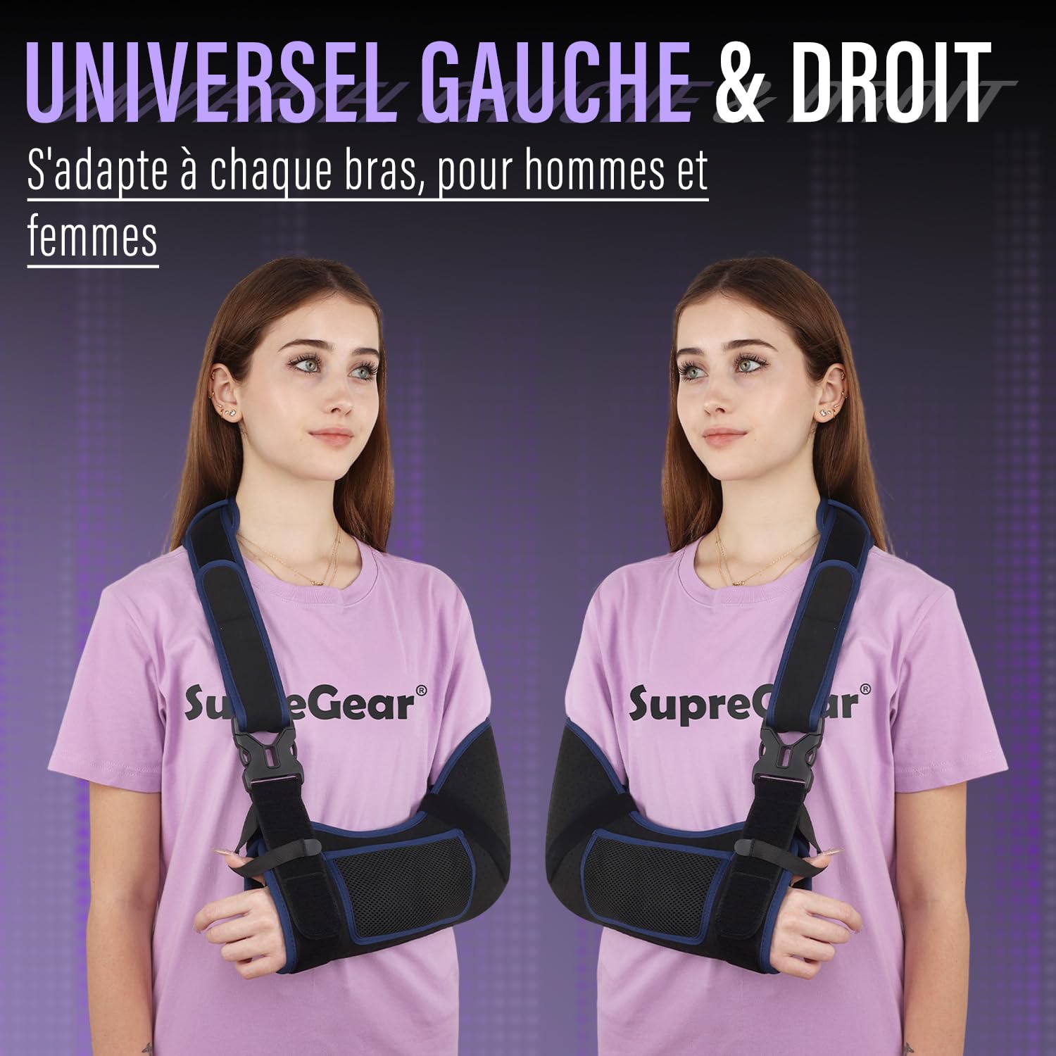 supregear Écharpe de Bras – Immobilisateur d’Épaule Confortable et Respirant pour Femmes et Hommes, Blessures à l’Épaule, Fracture, Luxation ou Entorse, Bras Gauche ou Droit, Noir + Bleu Foncé, S