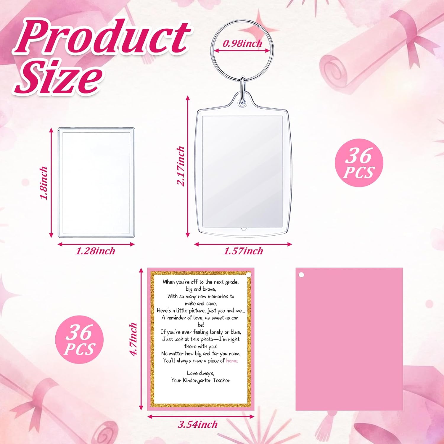 36 Sets End of Year Student Gifts from Teacher Perschool Graduation Gift Includes 36 Photo Frame Keychains and 36 Poem Cards for Students image 5