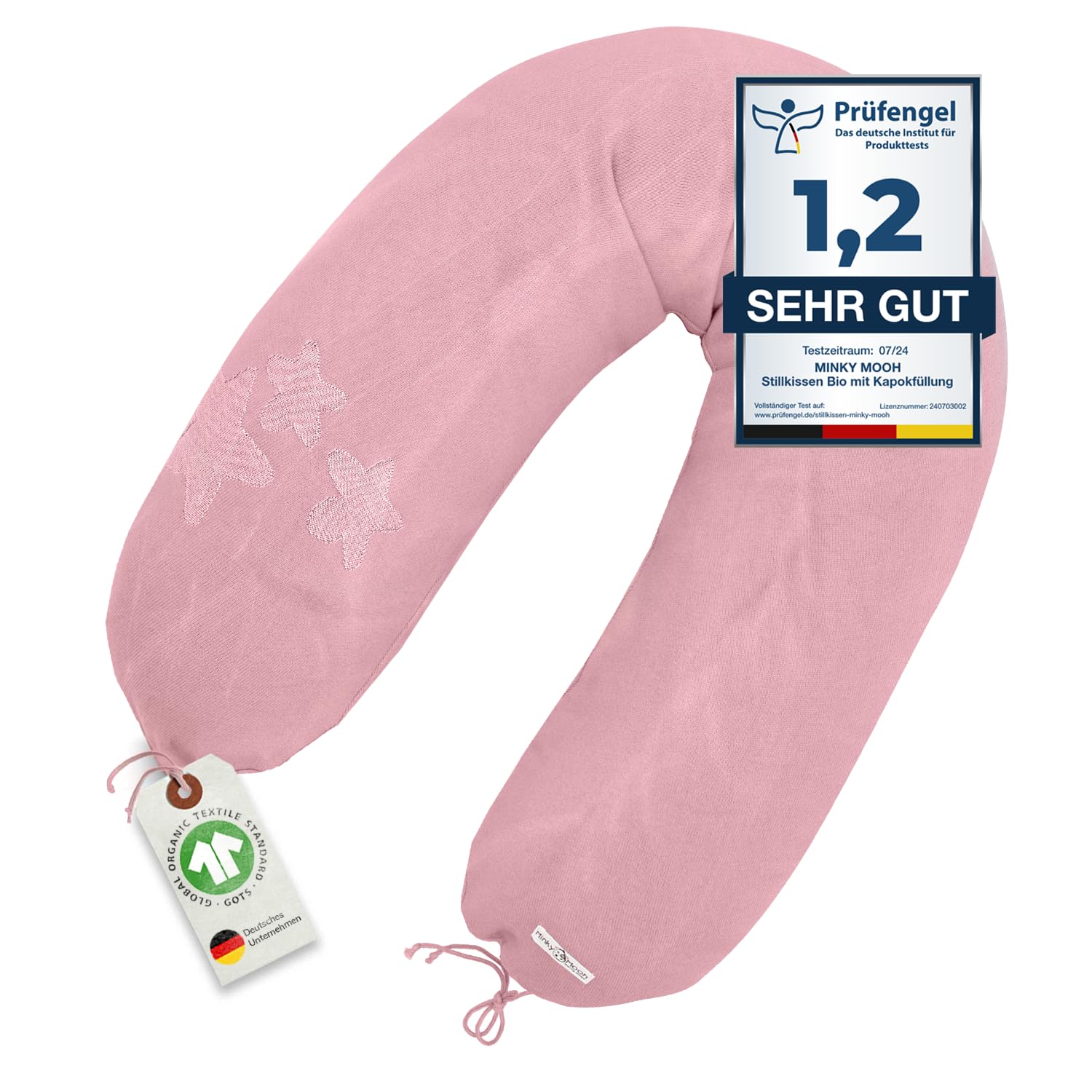 Almohada de Lactancia XXL algodón orgánico con Relleno de ceiba | Almohada grande para Lactancia y biberón | Almohada para Embarazadas | antialérgica y silenciosa | 190x30 cm, Rosa