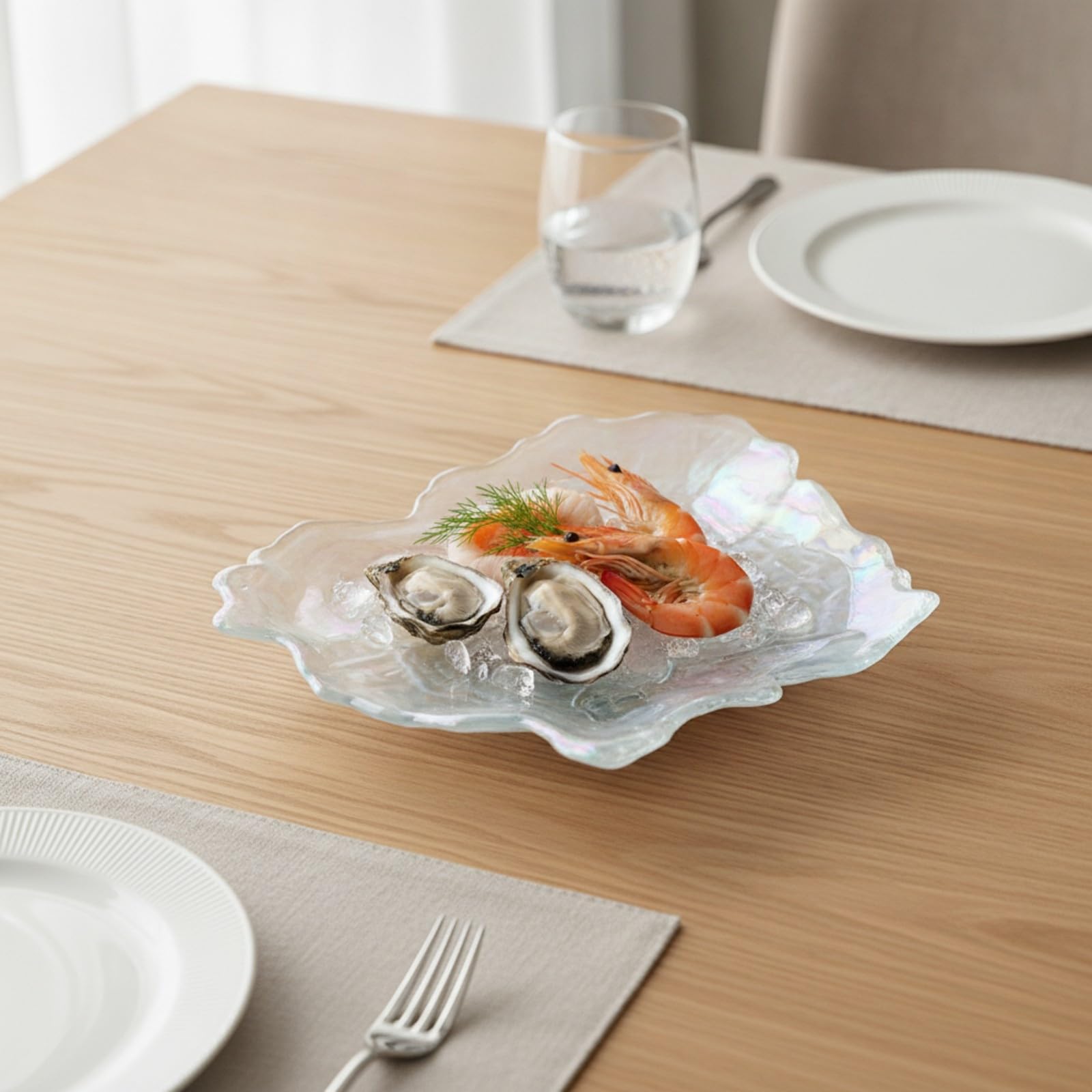 Colcolo Plat En Forme D'huître Élégant Plat Décoratif En Verre, Polyvalent, Assite à Huîtres