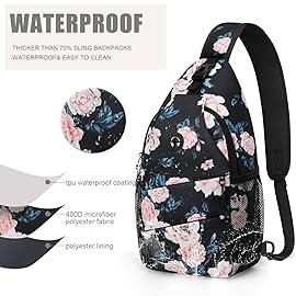 Pritent Crossbody Bags for Women Men Trendy Sling Bag Bakpack Casual Chest Bag with Convertible Shoulder Strap Travel Cross Body Bag for Hiking Traveling Outdoors(Floral Pattern)