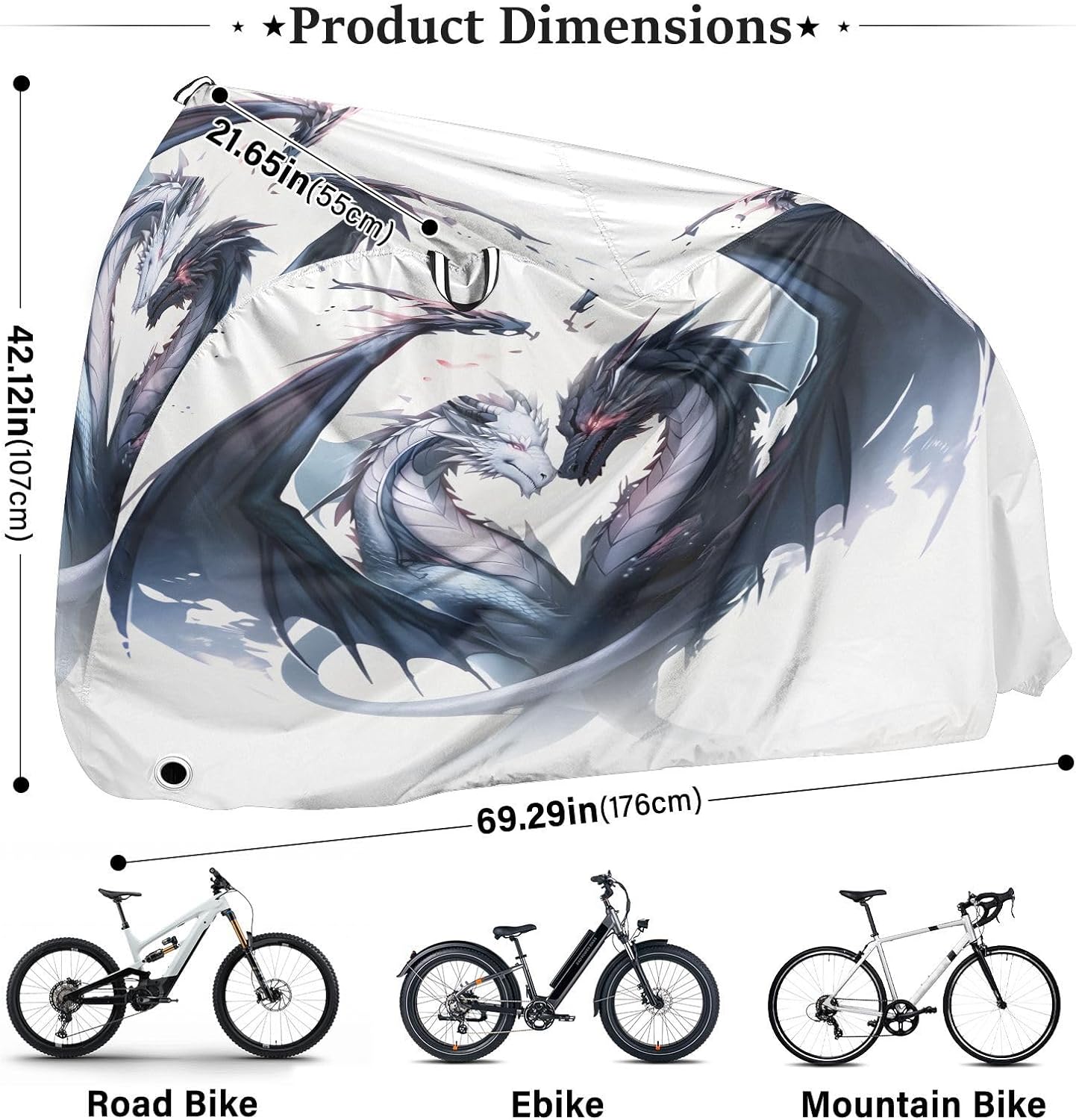 ALAZA Couple Of Dragons Bike Cover Waterproof Outdoor Ebike Bicycle Covers Tarp Protection for 1/2 Bikes, Sun UV Dust Wind Proof
