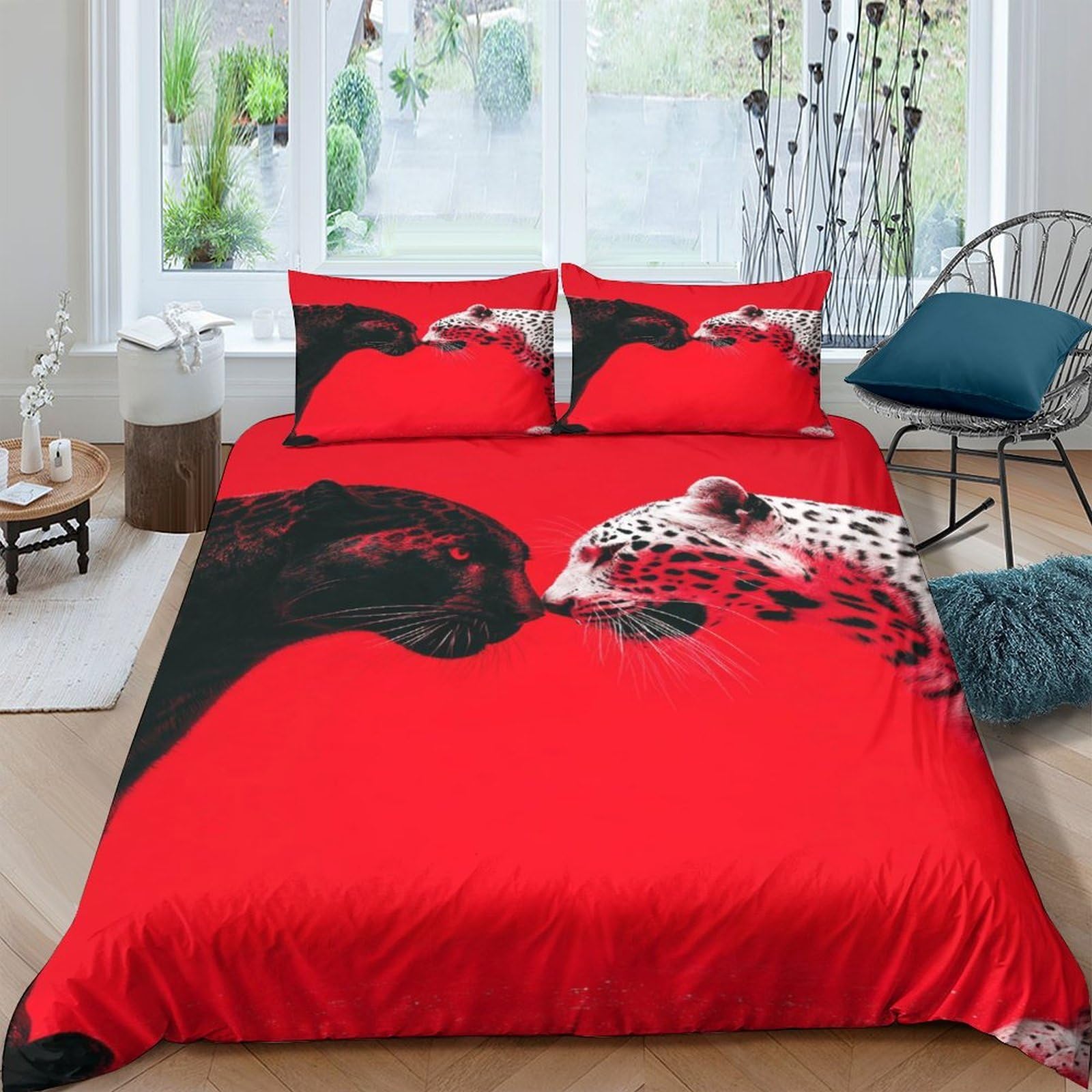 Housse de couette léopard 3D microfibre 135x200 pour lit simple avec sa taie
