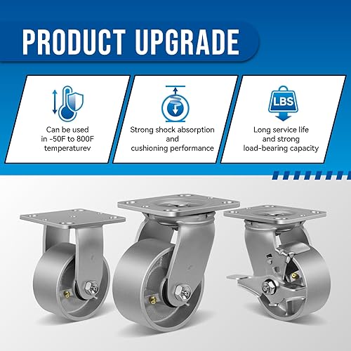 Miniatura 5 de HANDSAMMU Rueda de hierro fundido de acero resistente de 4 x 2 pulgadas, ruedas industriales, con capacidad de hasta 800 libras, ampliamente
