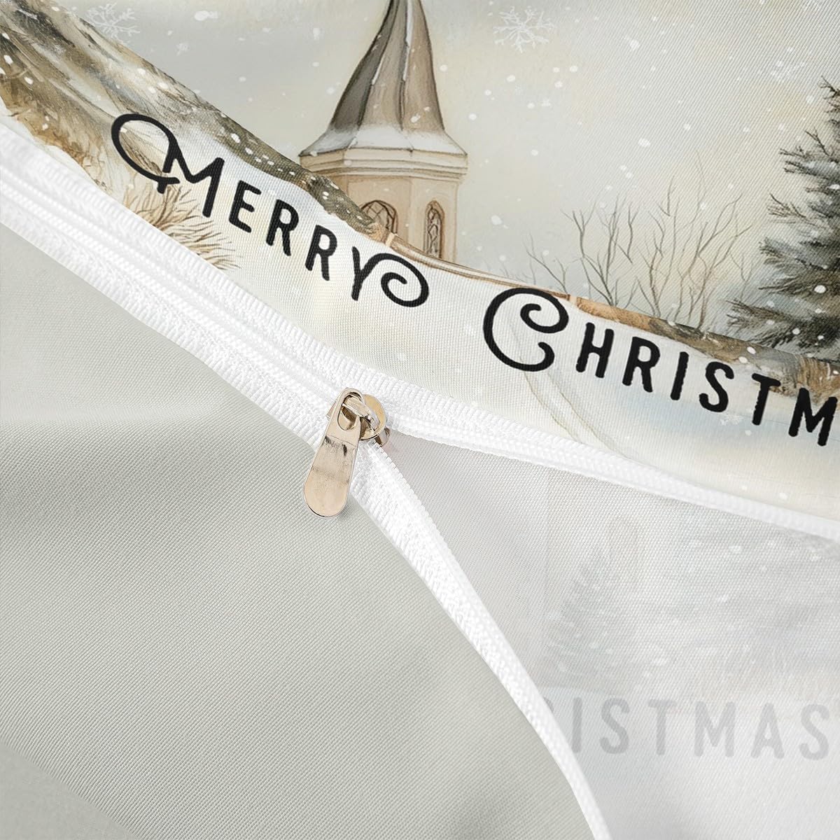 Xmas Duvet Cover King Size,Merry Christmas Bedding Set with 2 Pillowcases,Winter Snow Church Cabin Quilt Cover for Kids Teens Boys Girls,Wild Pine Trees Comforter Cover(No Filler),3 Pcs