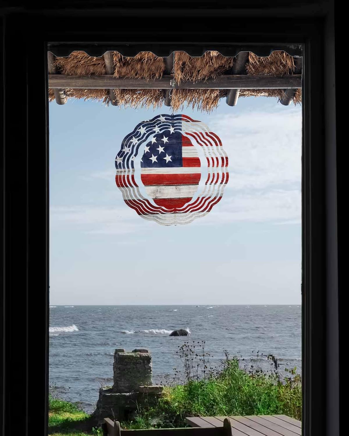 Independence Day USA Flag Wind Spinner for Garden Yard 3D Stainless Steel Hanging Wind Spinners, Patriotic Stripes and Stars Spinners Outdoor Metal Decor for Lawn Patio Home