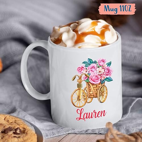 Miniatura 5 de Taza de cerámica de flores personalizada, taza de cerámica rosa, regalo de un compañero de trabajo, regalo floral para mujeres y niñas, taza de flor