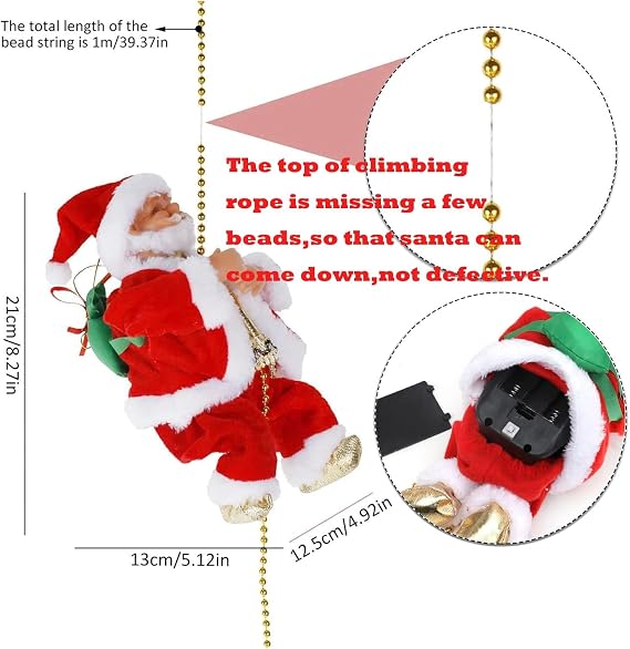Climbing Santa Claus 9 Christmas Ornament Xmas Decoration Climbs Up and Down Toy with Light Music and Sound Animated Climbing on Beads Musical Moving Figure Xmas Christmas Ornament