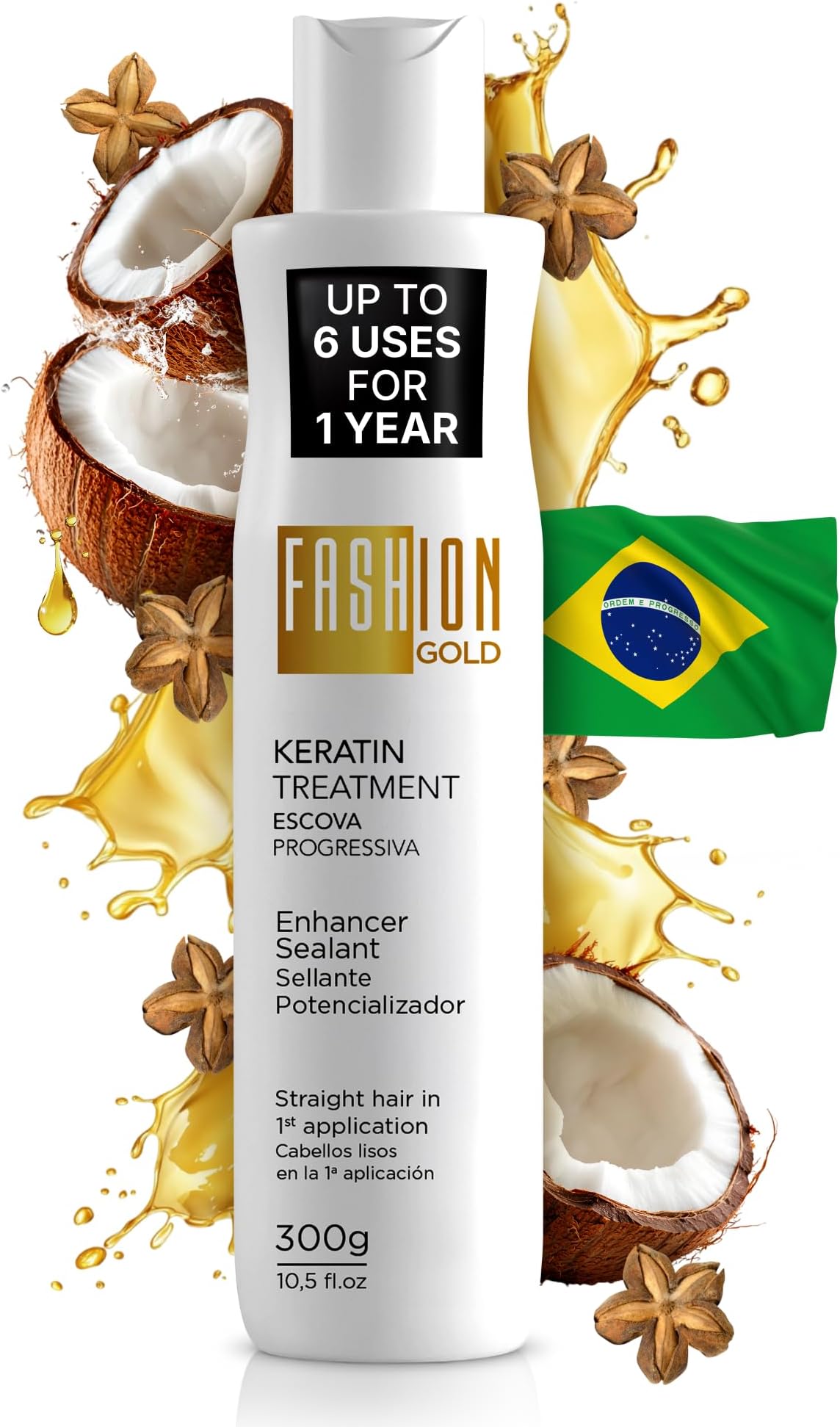 Keratin Hair Treatment, 6 USES per Bottle, Keratina para Alisar el Pelo, Alisado Brasileño Keratina Permanente, Alisados Organicos SIN FORMOL, Nanoplastia, 300 grs