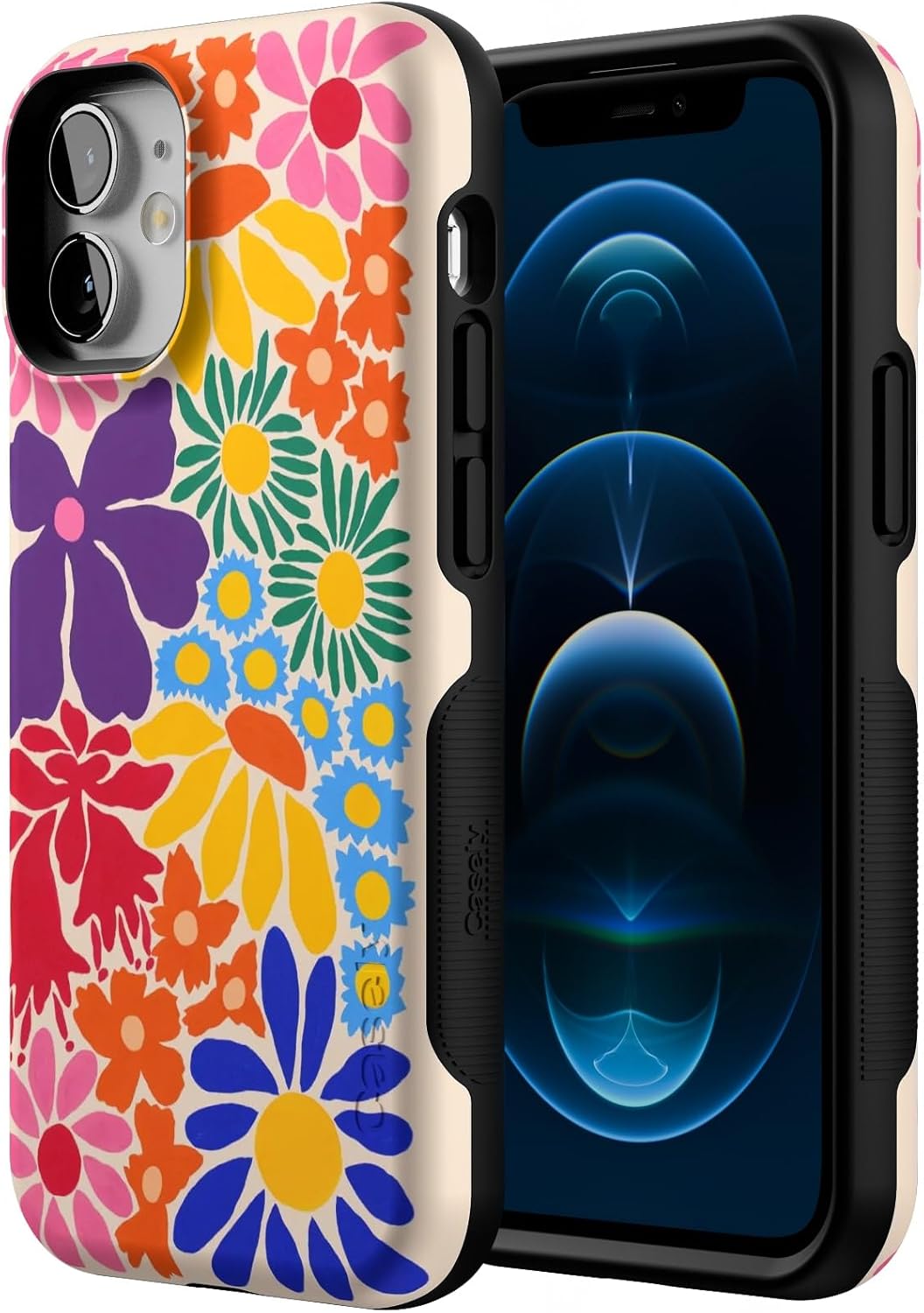Casely iPhone 12 Mini Case | Flower Patch | Multi-Color Floral | Bold Protective Design | Compatible with MagSafe