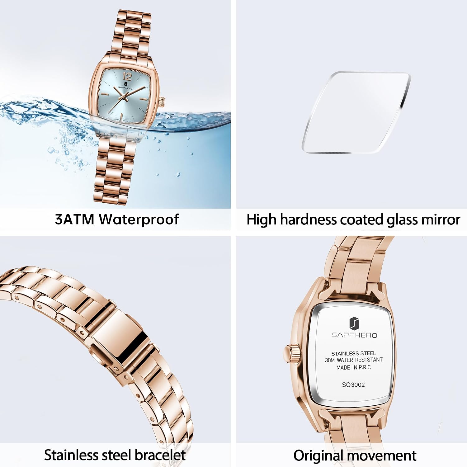 SAPPHERO Watches for Women Luxury Ladies Watches Women's Bracelet Watch Small Stainless Steel Analog 3ATM Waterproof Wrist Watch for Women