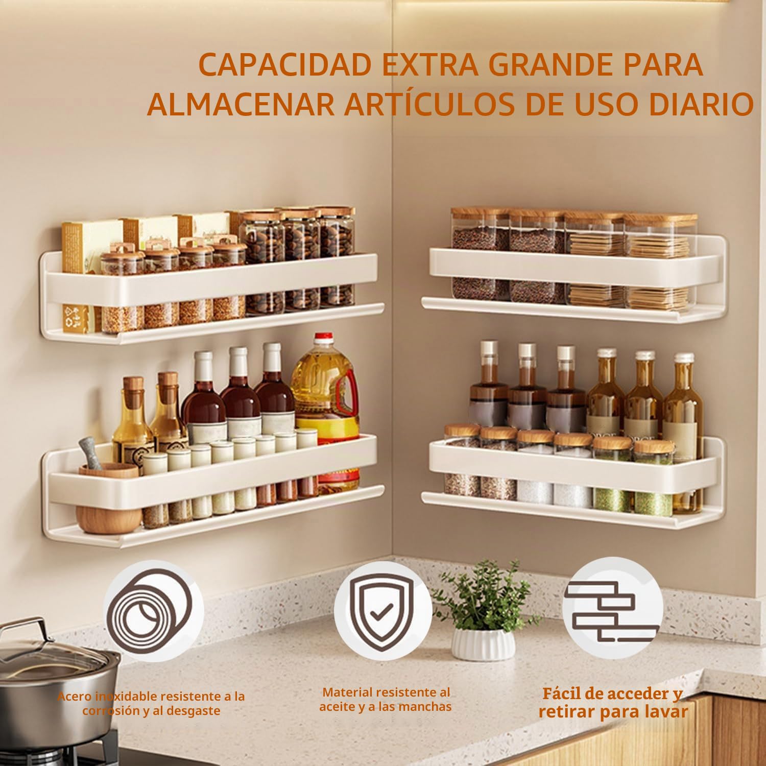 2 Piezas Estanteria Baño Instalación de Perforación Acero Inoxidable Estantería de Pared Estanteria Ducha Organizador para Baño CocinaCocina(Blanco)