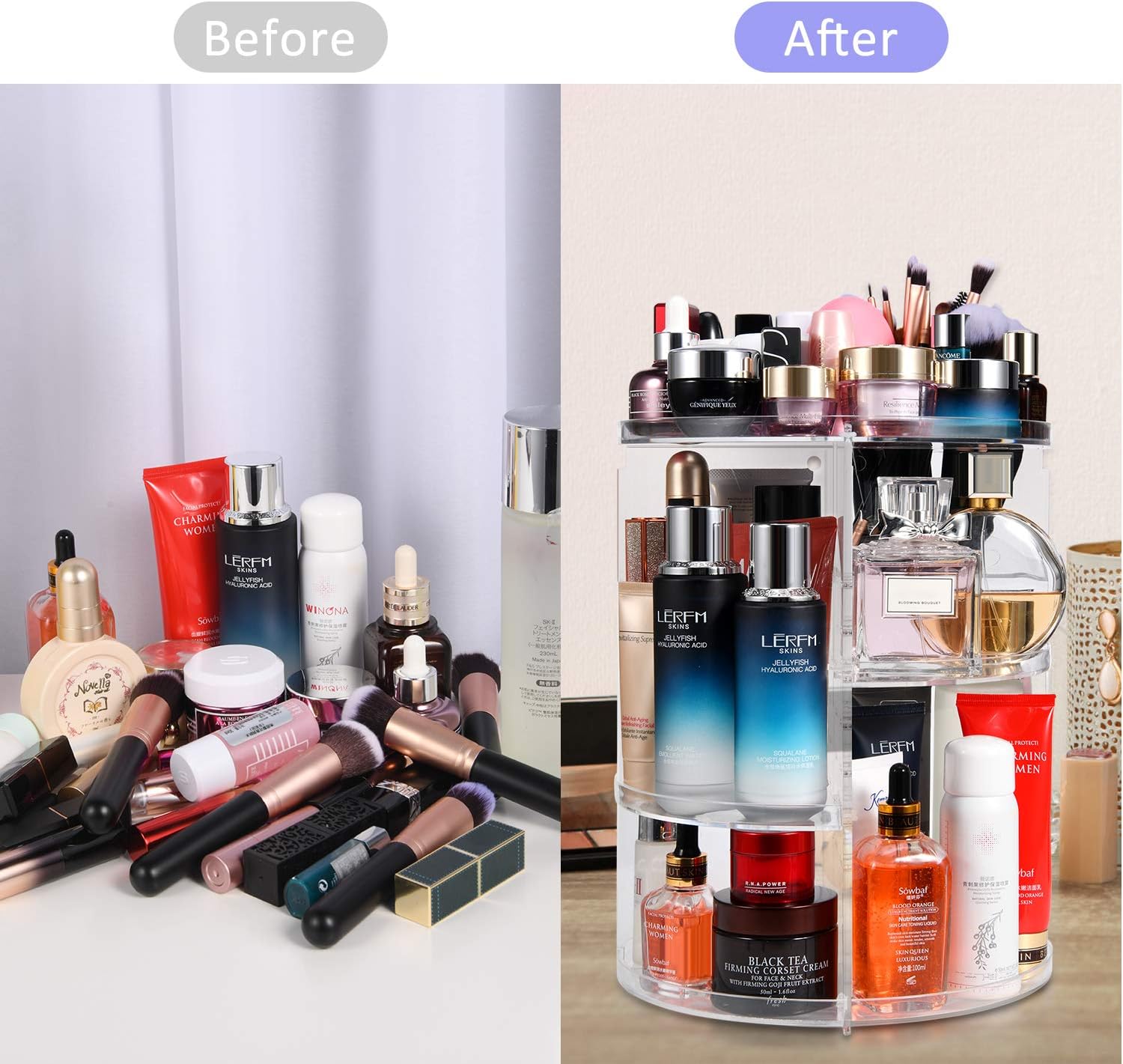 Makeup Organizer 360 Degree Rotating Large Capacity Cosmetic Storage Box 7 Layers Adjustable Shelf Height, Fits Makeup Brushes Lipsticks for Bedroom Bathroom Dresser or Vanity Countertop: Home Improvement