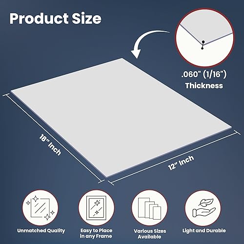 Vista 22 de Hojas de plexiglás para marco de fotos de repuesto, 1/16 pulgadas de grosor para marcos de fotos y vitrina acrílica, hoja de acrílico transparente