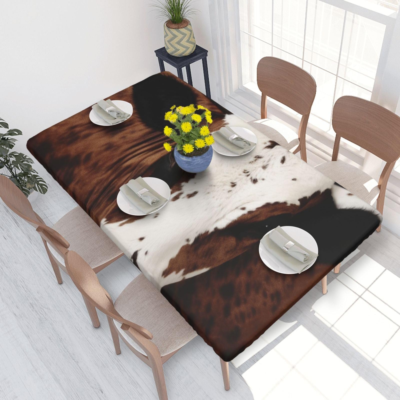 WPKJU Brown Cowhide Art Printed Tablecloths 4ft Rectangular Table Covers Washable Polyester Decorative Table Cloth for Dining Table Picnic Wedding