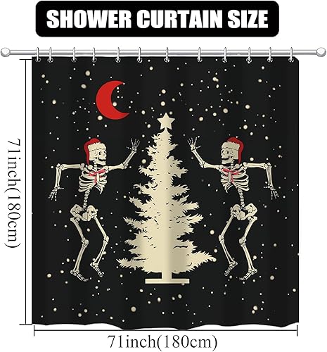 Miniatura 2 de Juego de cortinas de ducha de Navidad con diseño de árbol de Navidad, luna roja, con ganchos, decoración de baño interior de invierno, 71 x 71