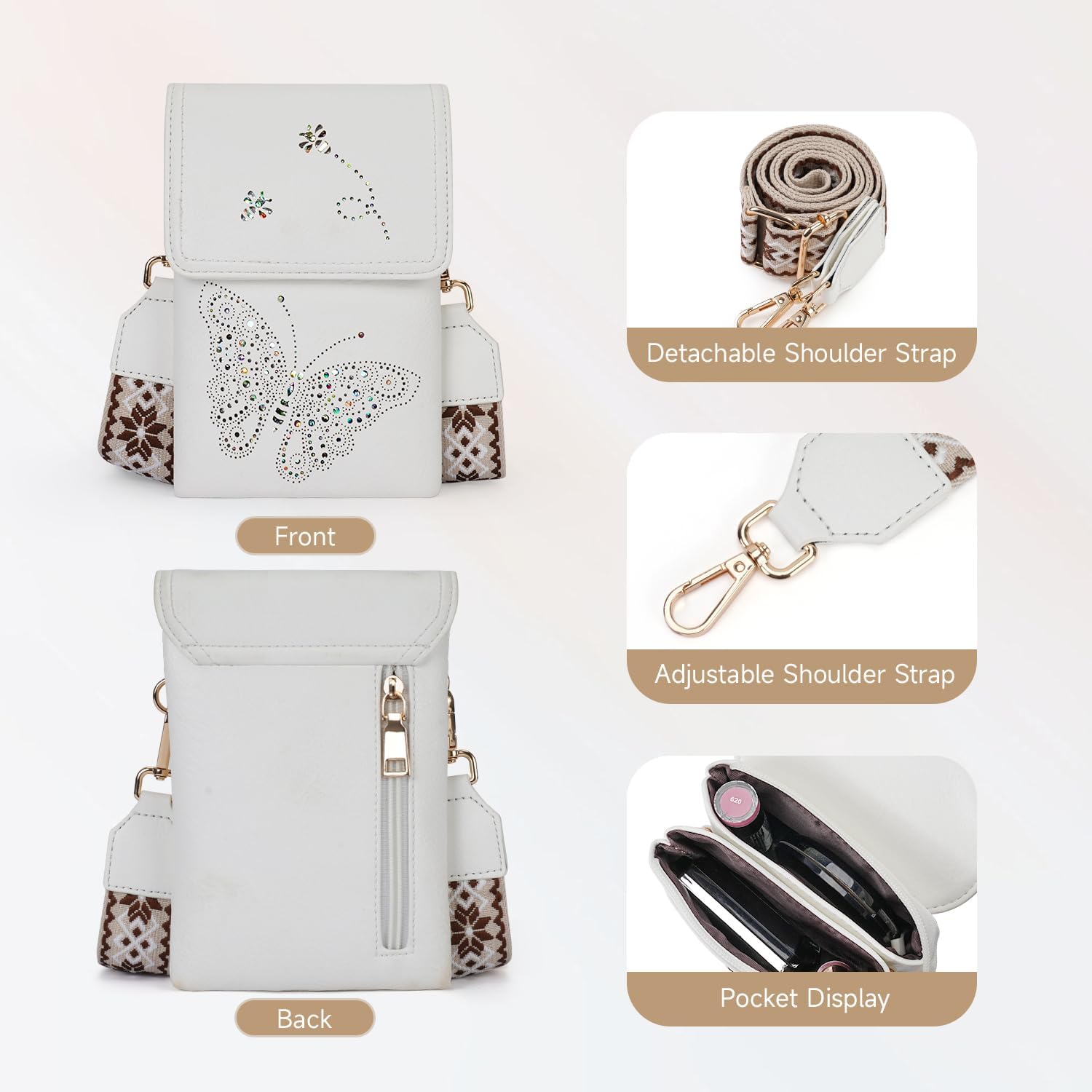 Leather Small Crossbody Bags for Women Trendy Cell Phone Bag Wallet Purses Butterfly Design - Image 6