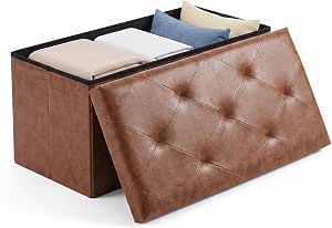 OLIXIS 30 Inch Folding Storage Ottoman Bench, Brown