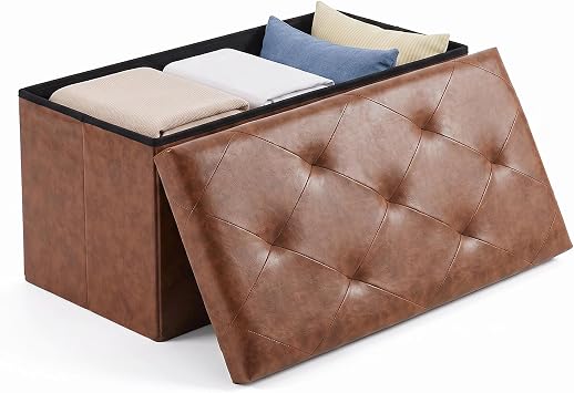 OLIXIS 30 Inch Folding Storage Ottoman Bench, Brown Ottoman with Storage