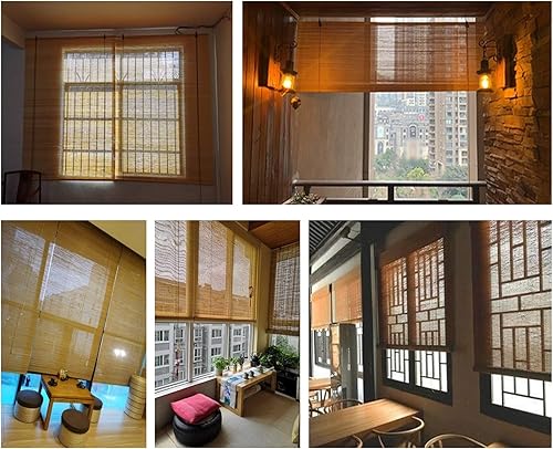 Miniatura 5 de Persianas enrollables de bambú transpirable con privacidad enrollable, sombra romana de bambú apagón, sombra de rodillo de filtrado de luz, para