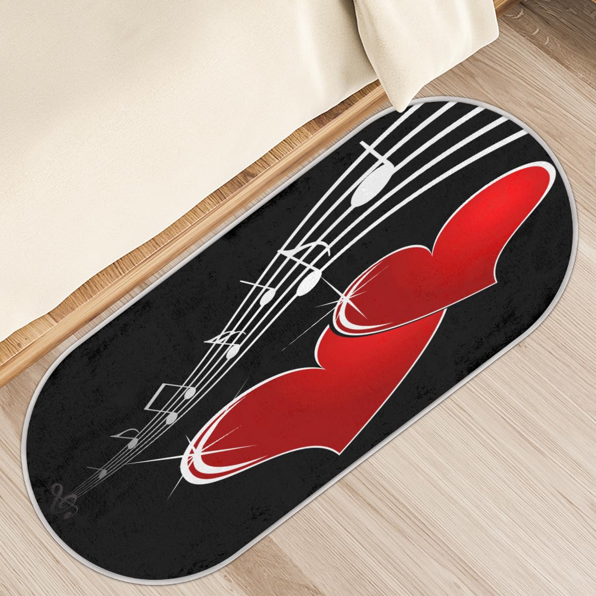 Tapis de sol antidérapant poils longs cœur musique chambre maison