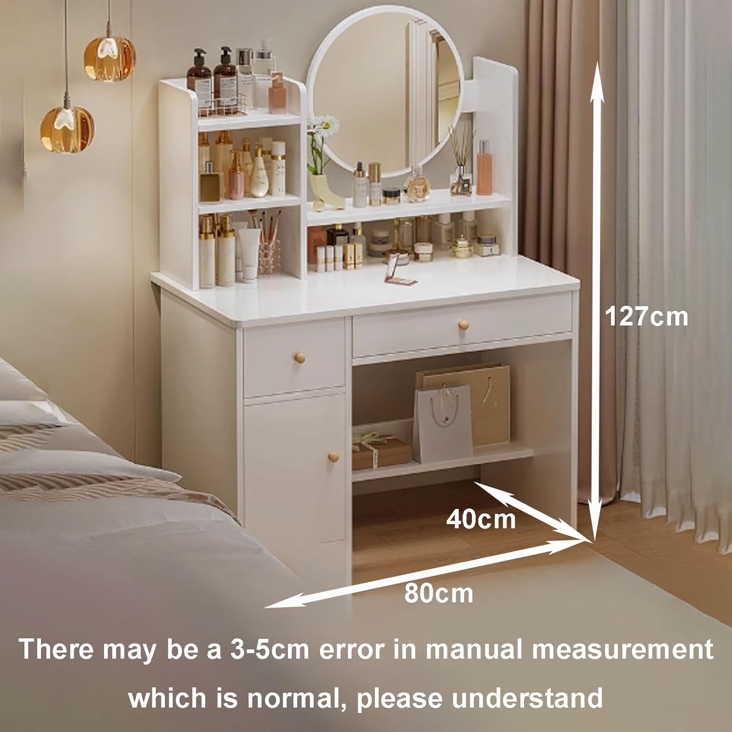 Makeup Vanity Desk, Corner Vanity Desk, Small Vanity Desk with Mirror, Makeup Desk with Drawers Small White Engineered Wood(HD Mirror,Without Stool)