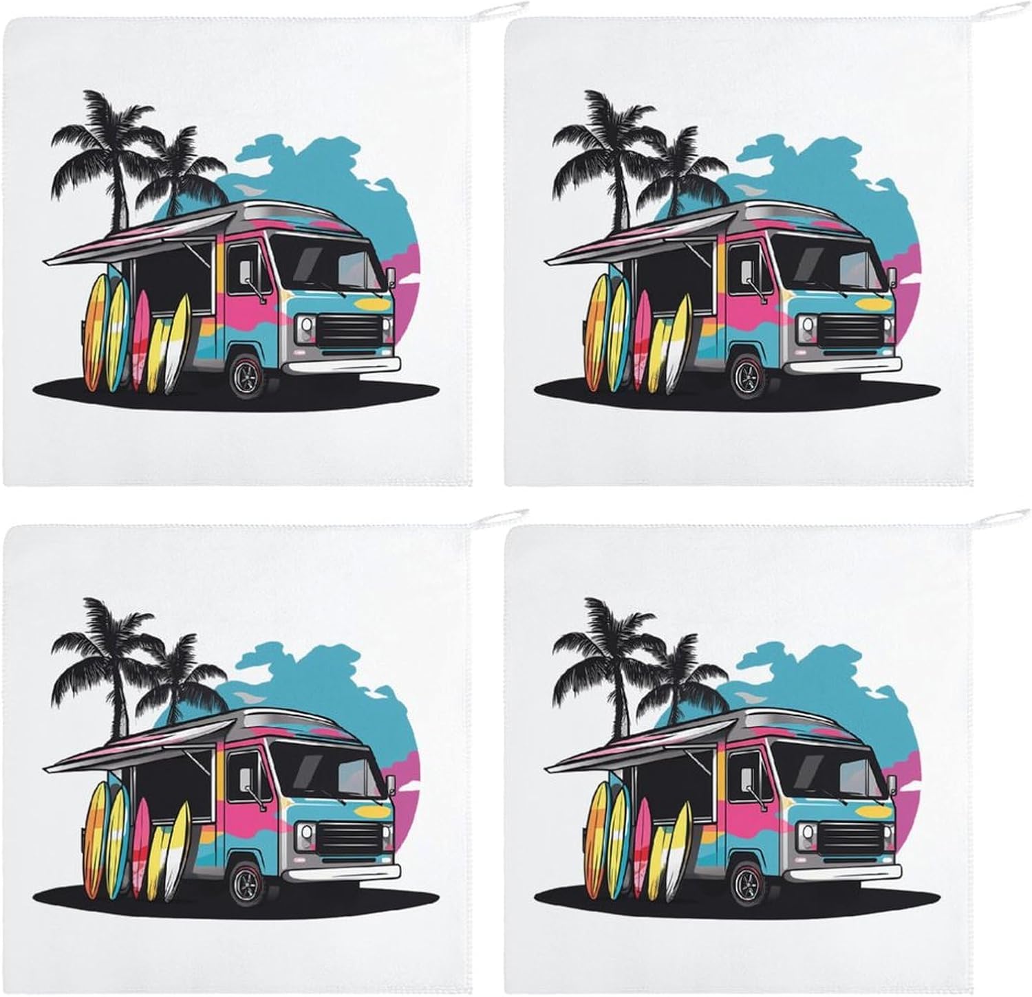 Colorful Truck and Surfboard Towel Hand Towels Decorative Towel for Bathroom Kitchen Shower Gym 4PCS