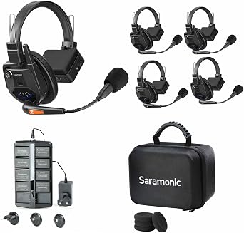 Saramonic WiTalk9-4 S 4-Person 1.9 جيجا هرتز نظام الاتصال الداخلي اللاسلكي المزدوج الكامل مع نطاق 500 متر، قابل للتوسيع إلى 30 مستخدمًا، 8 بطاريات، شاحن 10 فتحات وحقيبة