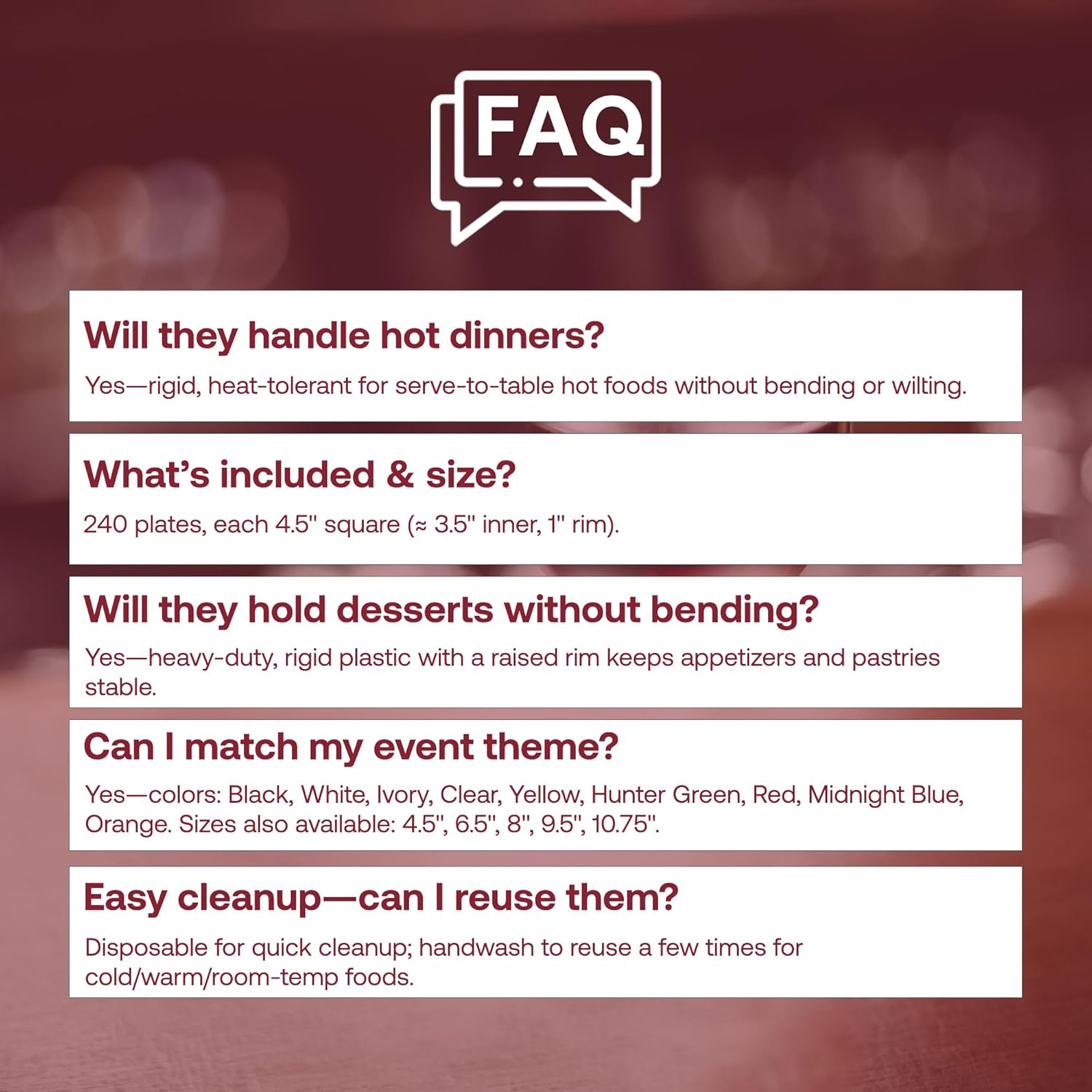 Smarty Had A Party 240 Small Disposable Plastic Plates, Heavy Duty Black 4.5" Pastry Square Plates, Bulk Party Supplies for All Occasions