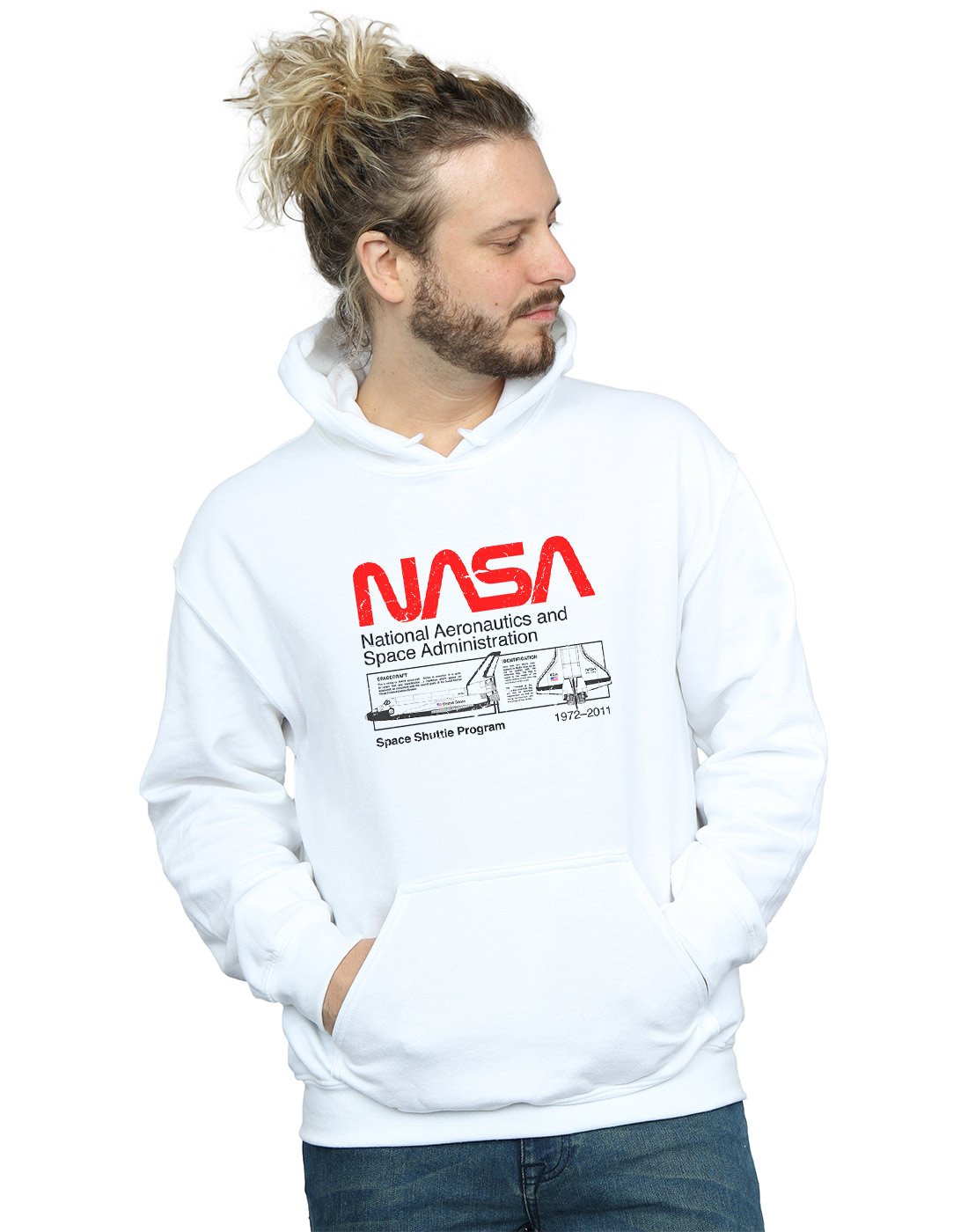 Absolute Cult Men's White Nasa Classic Space Shuttle Hoodie Medium