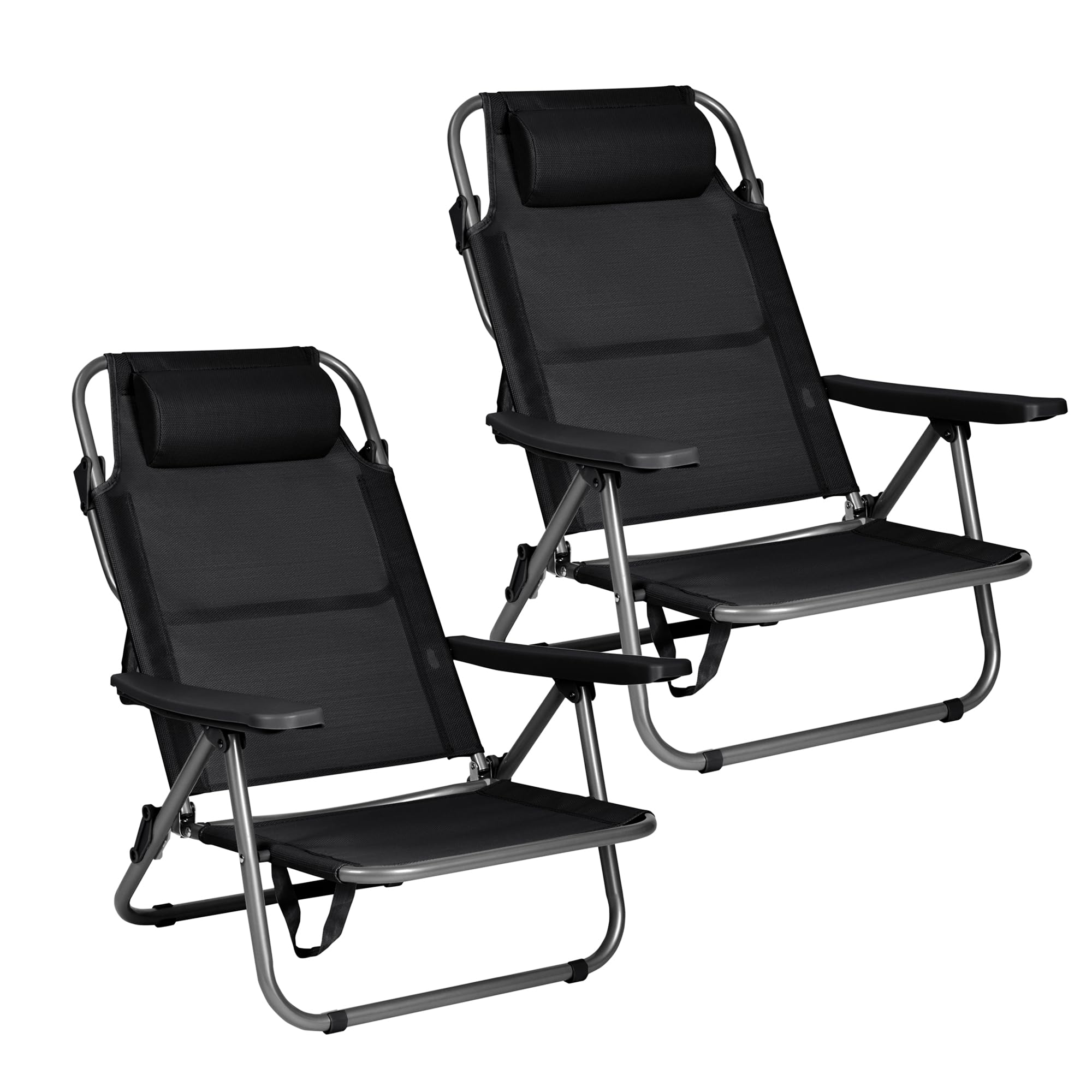 T-LoVendo TLV-AM-BC02-BLACK 2X Sillas de Playa Plegables, Pack de Dos, Acero, Negro, 80x61x42 cm