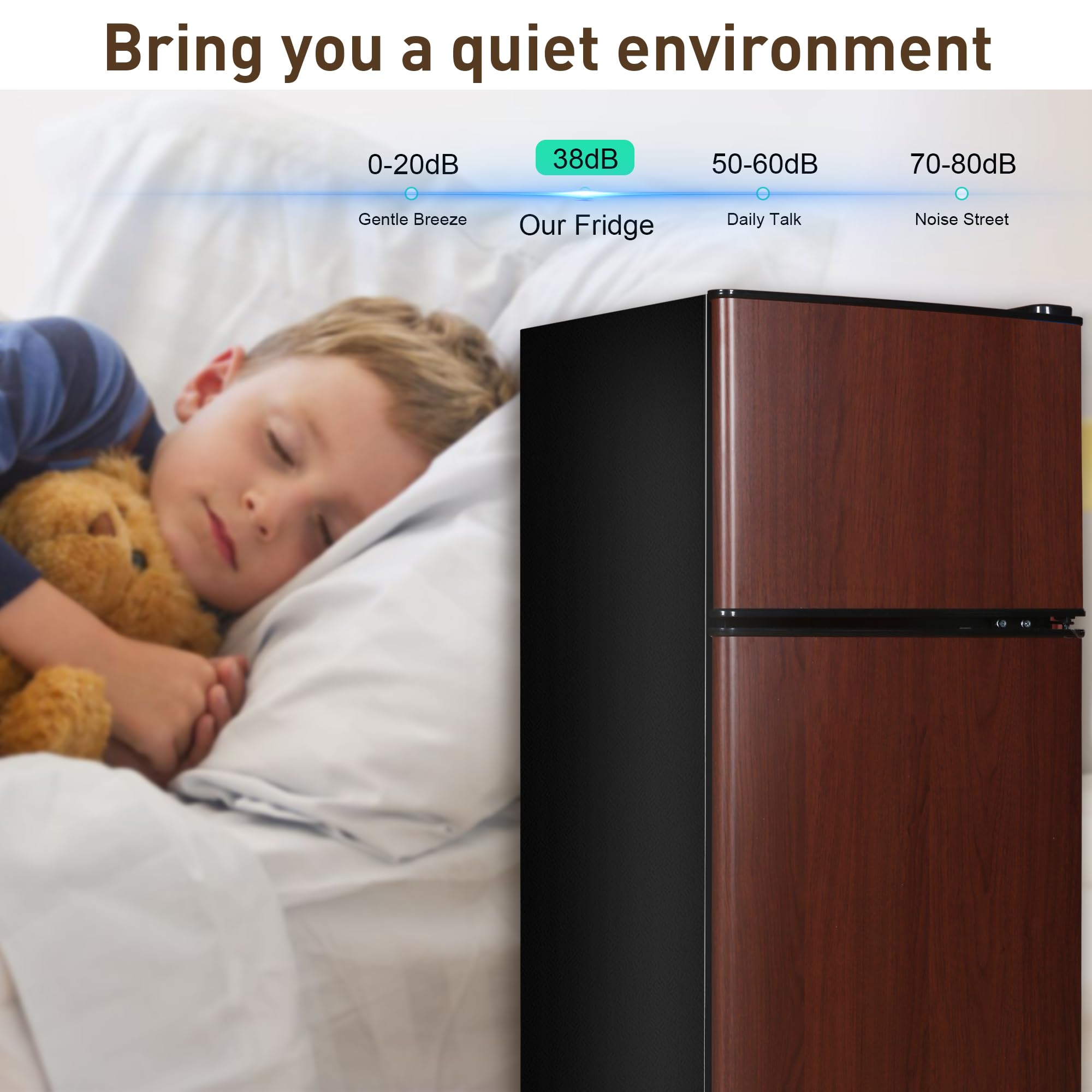 Ootday 3.4 Cu.Ft Compact Refrigerator, Small Fridge With Double Door, Apartment Size Refrigerator With 7 Level Adjustable Thermostat Control Perfect For Kitchen Dorm Apartment Office Wood on Fridge.com - View 5