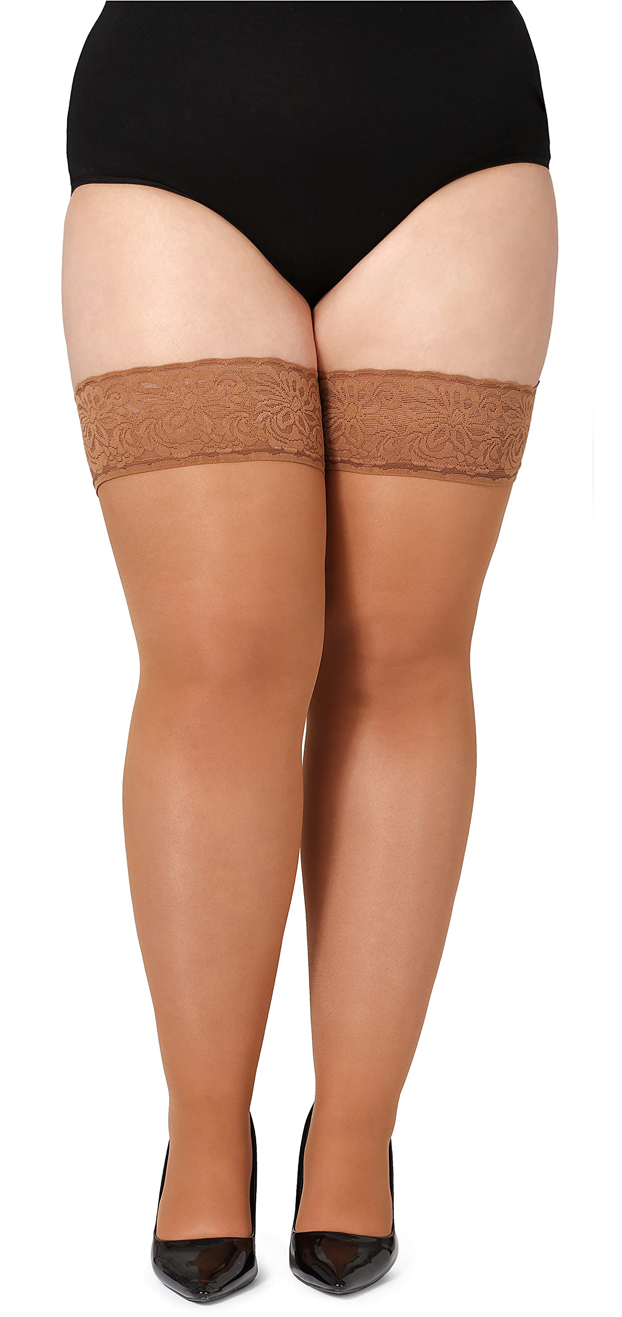 Bellivalini Damen halterlose Strümpfe mit Spitze Plus Size 40 DEN BLV-1127