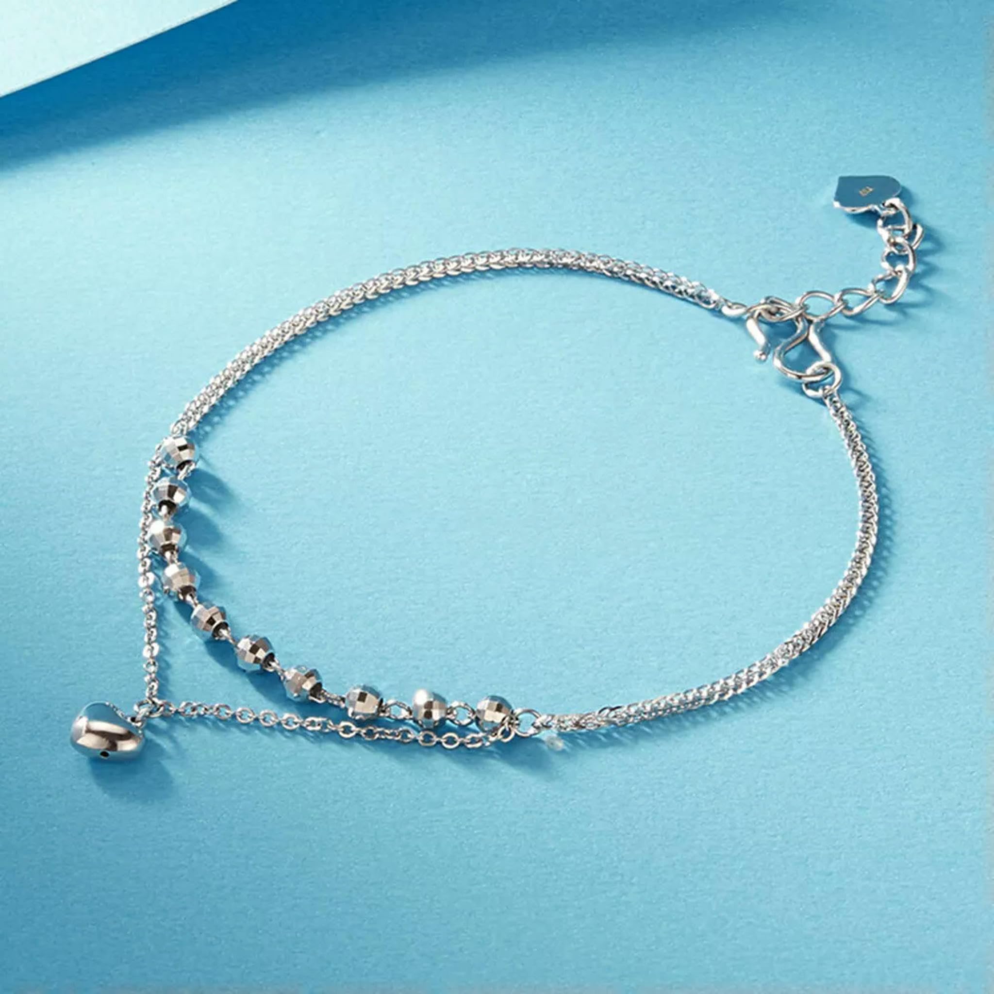 Pulsera con Dije de corazón de la Suerte para Mujer en Platino 950 auténtico con Cadena de espigas de Trigo Pt950