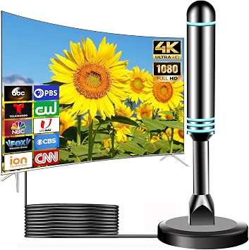 TV Antenna for Smart TV Indoor,Digital HD Antenna with Strong Magnetic Base | Indoor Antenna for Easy Installation, TV Antenna for Local Channels Long Range Reception for 4K 1080P Blue