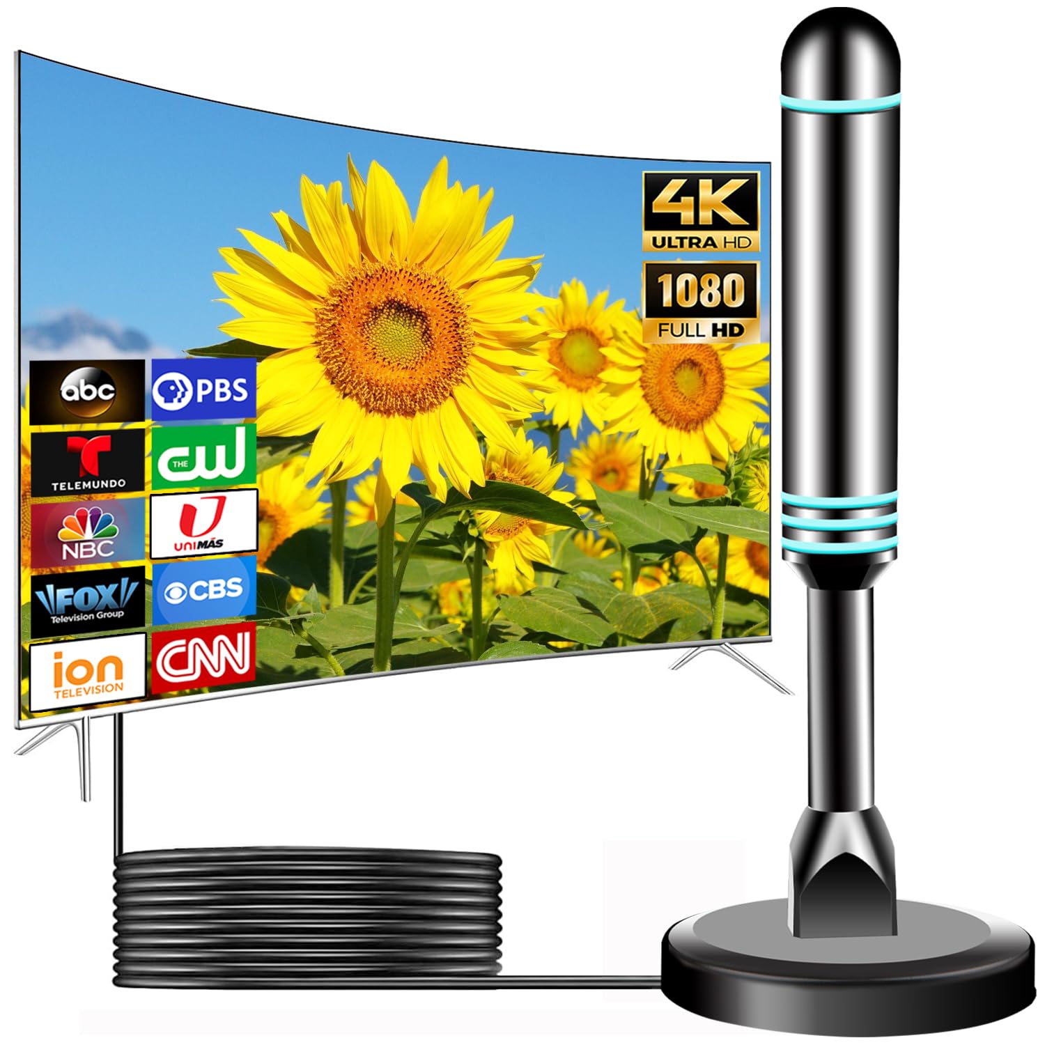 TV Antenna for Local Channels, Antenna for Smart TV, Strong Magnetic Base Digital Antennas for TVs Easy Installation, 360°&Long Range Reception HDTV Antennas for TVs Indoor 4k 1080P-2025 Upgrade