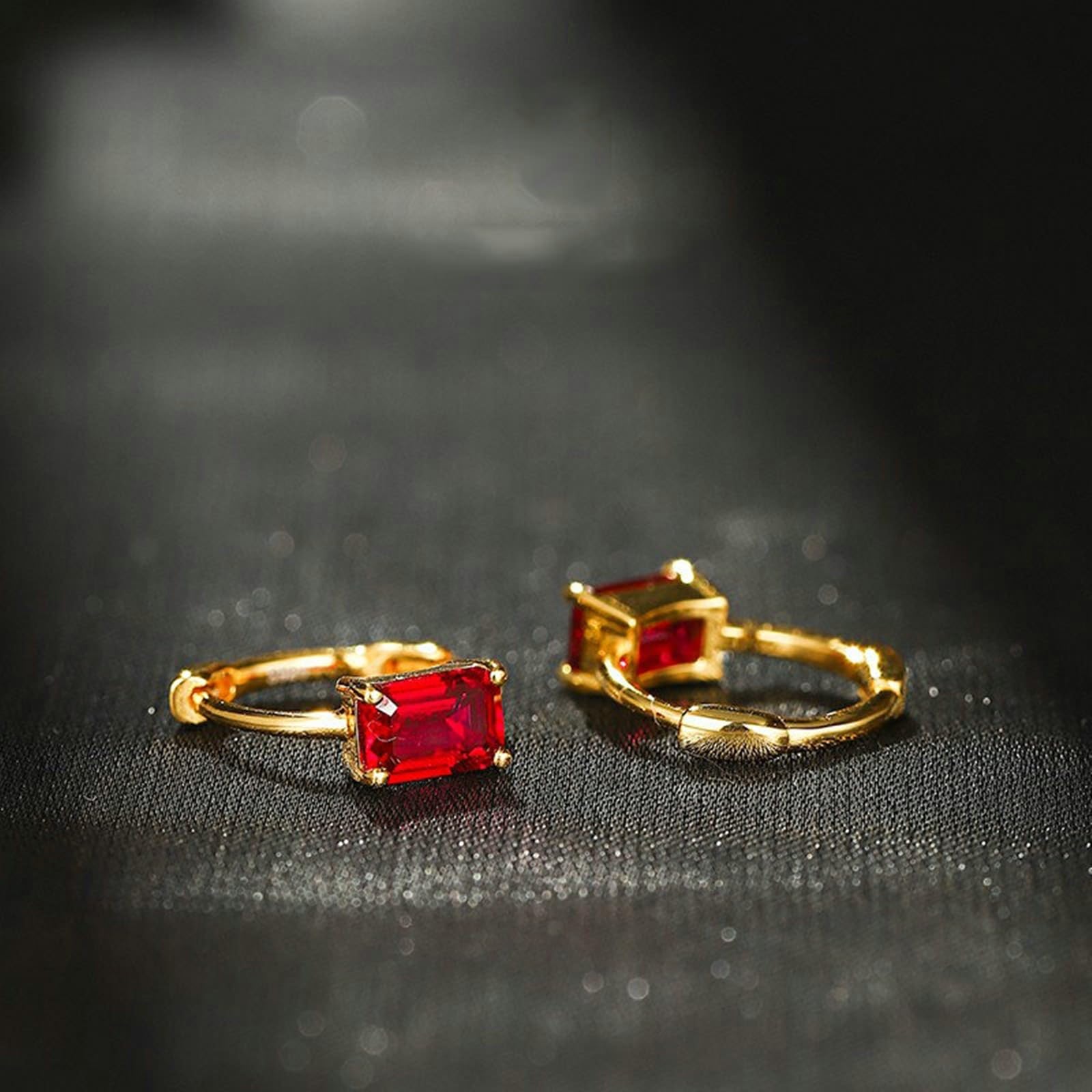 Epinki Prawdziwa biżuteria Creole Hoop żółte złoto 375, kolczyki damskie z laboratorium Rubin 1,4 ct (szlif bagietki, czerwony), kolczyki sztyfty bezniklowe 9K złoto