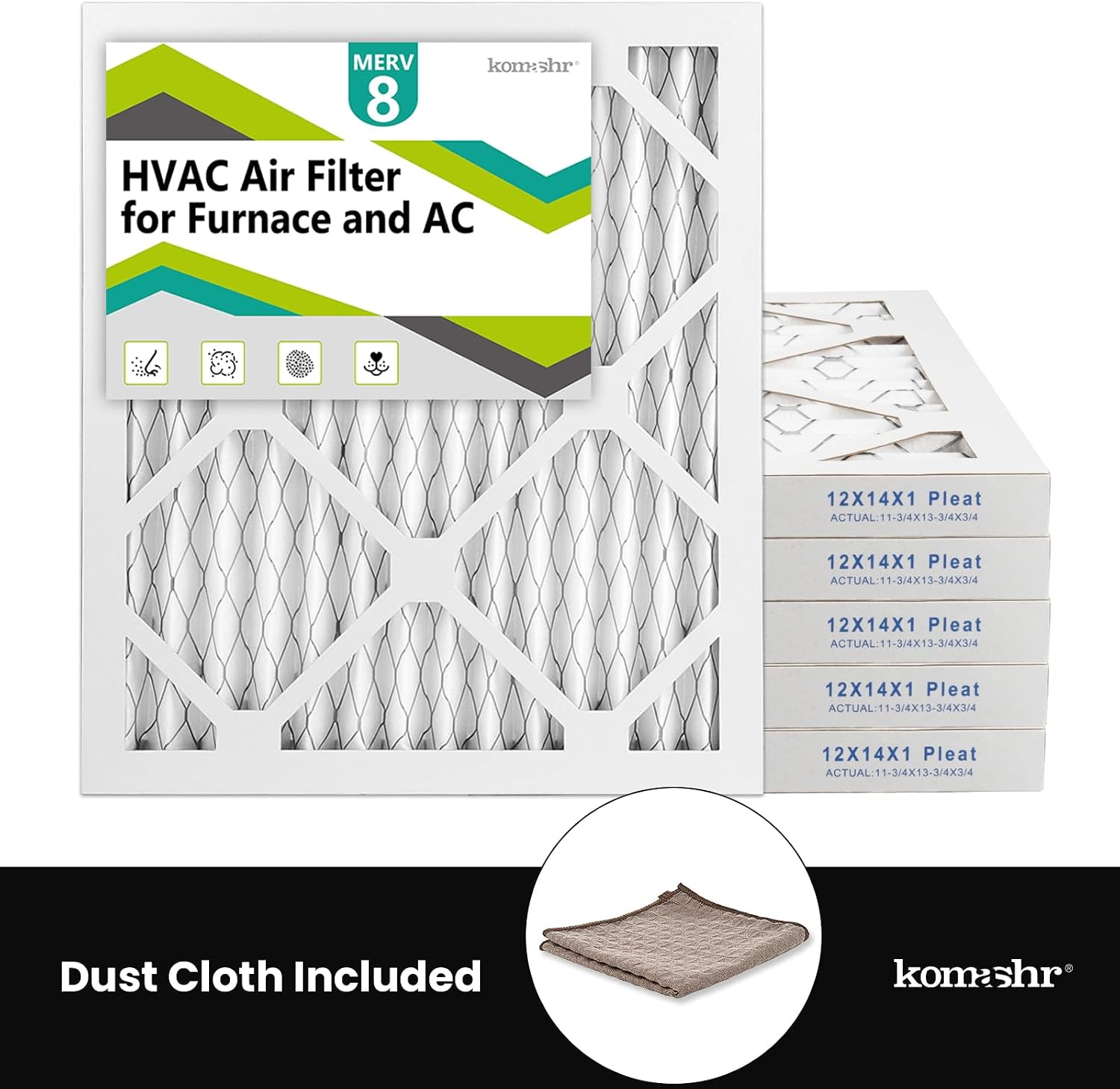 12x14x1 Air Filter MERV 8 (6-Pack), HVAC/Furnace AC Filter Replacement, Dust Defense–Comparable with MPR 600 & FPR 5 (Actual 11.75x13.75x0.75)