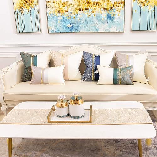 Miniatura 7 de Avigers Camino de mesa decorativo de lujo abstracto a rayas beige de 12 x 59 pulgadas con borlas para el hogar, sala de estar, dormitorio,