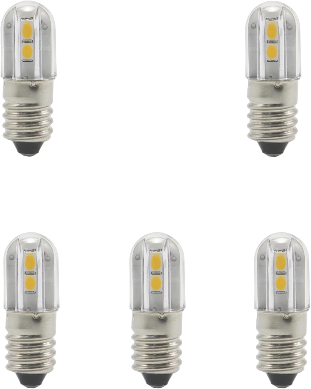 E10 LED Light Bulb,5 PCS 120V Warm White Lamp 1W 100LM 3000K,Miniature Screw Replacement Bulbs (Warm White, 120V)