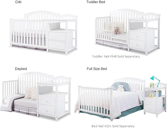 Sorelle Furniture Berkley Crib and Changer with Slat Panel Back Classic -in- Convertible Diaper Changing Table Non-Toxic Finish Wooden Baby Bed Toddler Childs Daybed Full-Size Nursery - White